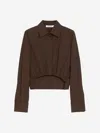 Max Mara Cropped Collared Shirt Elasticated Hem In Brown