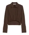 Max Mara Cropped Collared Shirt Elasticated Hem In Brown