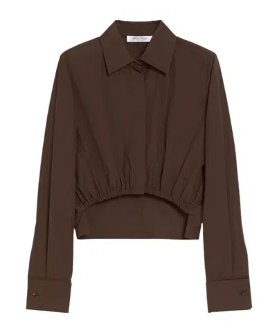 Max Mara Cropped Poplin Shirt In Brown