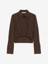 Max Mara Cropped Collared Shirt Elasticated Hem In Brown