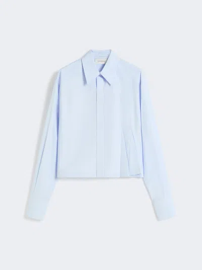 Max Mara Cropped Poplin Shirt With Asymmetrical Pleats In Blue