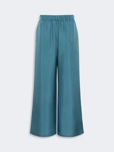 Max Mara Cropped Silk Trousers In Blue