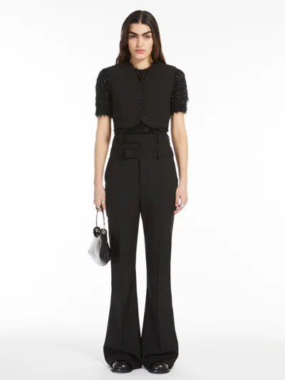 Max Mara Cropped Stretch Wool Waistcoat In Black