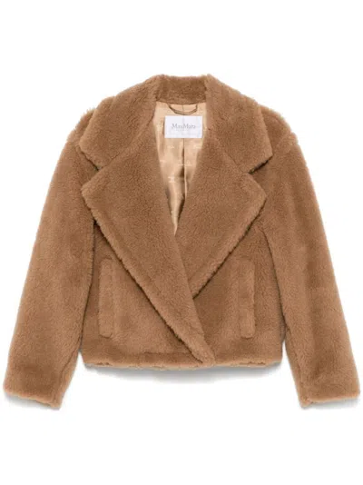 Max Mara Cropped Teddy Jacket With Double-breasted Design In Camel
