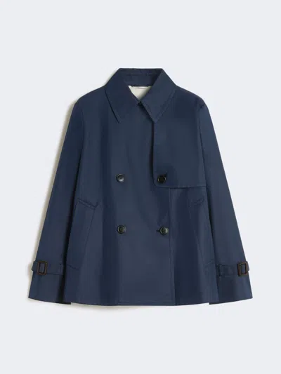 Max Mara Cropped, Water-repellent Gabardine Trench Coat In Blue