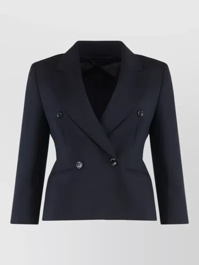 Max Mara Cropped Wool Double Breasted Blazer Jacket In Blue