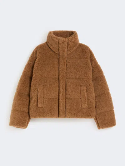 Max Mara Cropped Wool Down Jacket In Brown