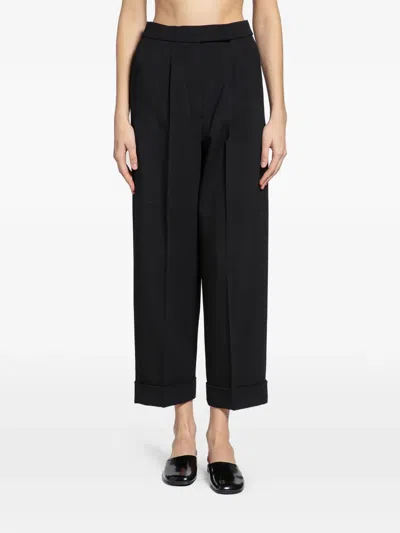 Max Mara Cropped Wool Trousers In Black