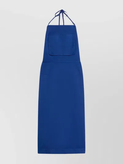 Max Mara Crossed Back Midi Dress With Oversized Pocket In Blue