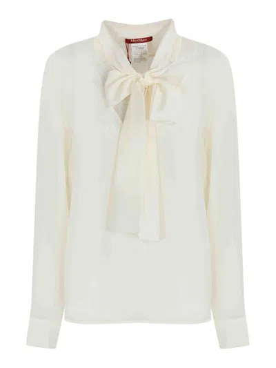 Max Mara Crotone Silk Scarf Blouse In Cream