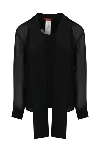 Max Mara Crotone Silk Scarf Blouse In Nero