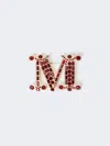 Max Mara Crystal-adorned Monogram Brooch In Red