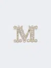 Max Mara Crystal-adorned Monogram Brooch In White