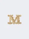 Max Mara Crystal-adorned Monogram Brooch In Yellow