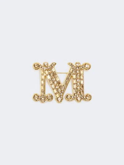 Max Mara Crystal-adorned Monogram Brooch In Yellow