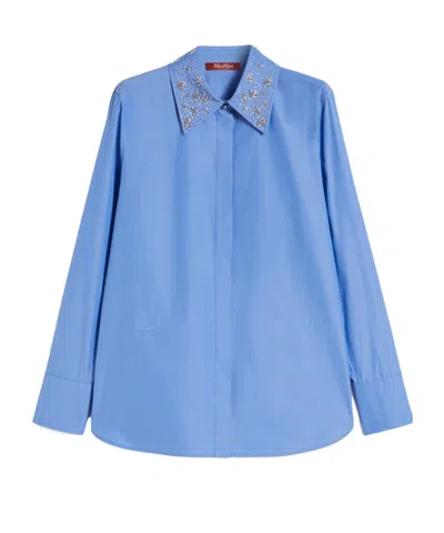 Max Mara Crystal-adorned Poplin Shirt In Blue