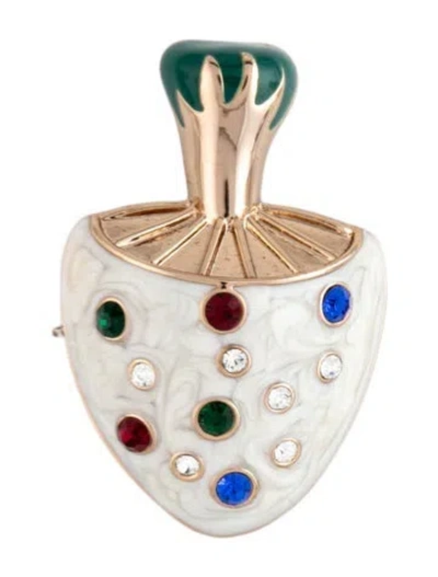 Pre-owned Max Mara Crystal & Enamel Ideo Brooch In Green/white