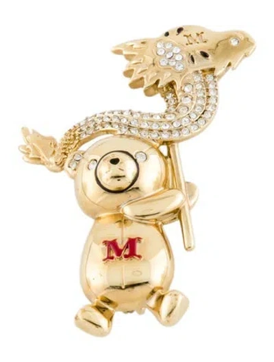 Pre-owned Max Mara Crystal & Enamel Teddy Dragon Brooch Pin In Multi