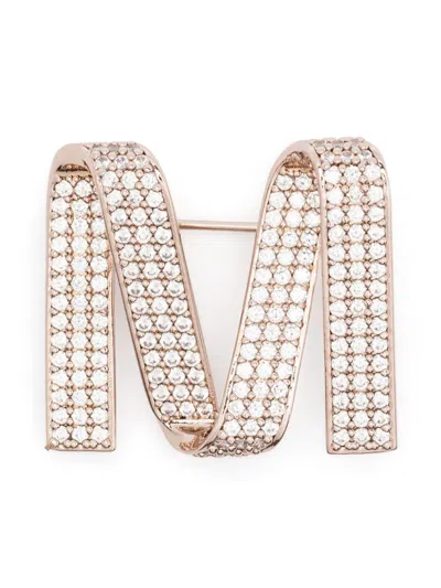 Max Mara Crystal-embellished Brooch In Metallic