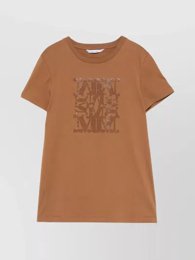 Max Mara Crystal Embellished Crew Neck Top In Beige