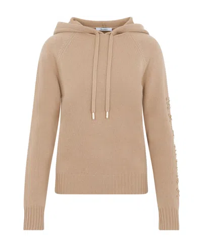 Max Mara Crystal-embellished Knitted Hoodie In Nude