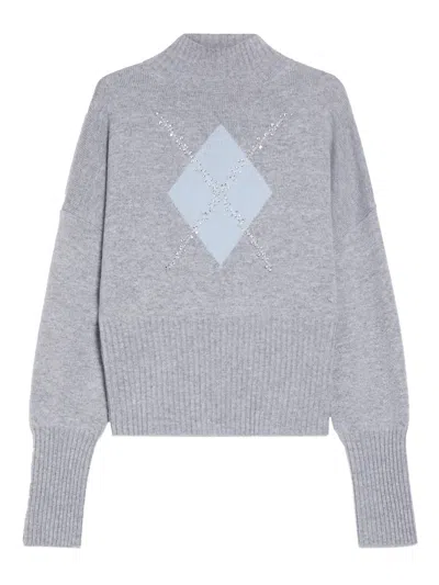 Max Mara Crystal-embellished Mock-neck Sweater In Gray