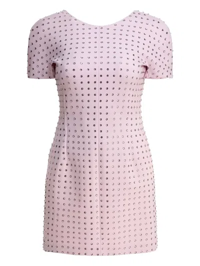 Max Mara Crystal-embellished Short-sleeved Mini Dress In Pink