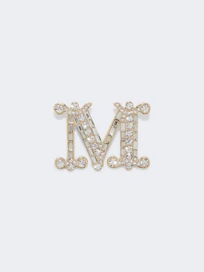 Max Mara Crystal-adorned Monogram Brooch In Optical White
