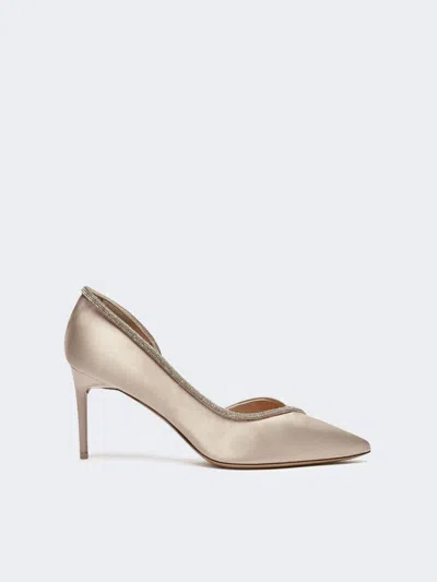 Max Mara Crystal-adorned Satin Court Shoes In Gold