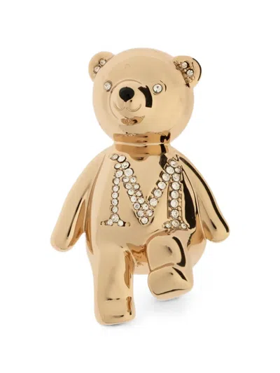Max Mara Crystal-embellished Bear Brooch In Gold