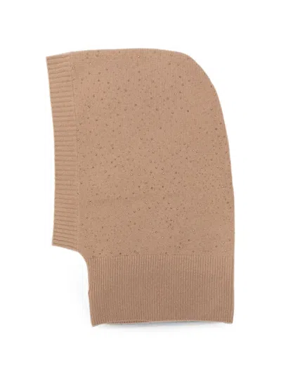 Max Mara Crystal-embellished Knitted Balaclava In Brown