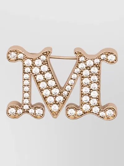 Max Mara Crystal-embellished Monogram Brooch In Metallic