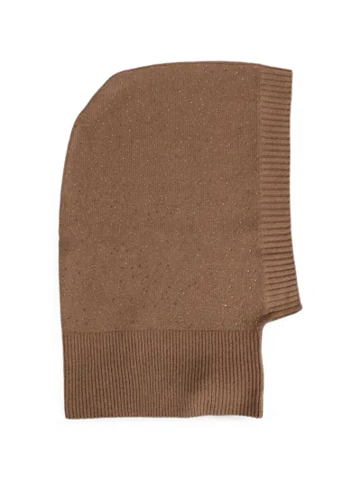 Max Mara Crystal-embellished Ribbed-knit Hat In Brown