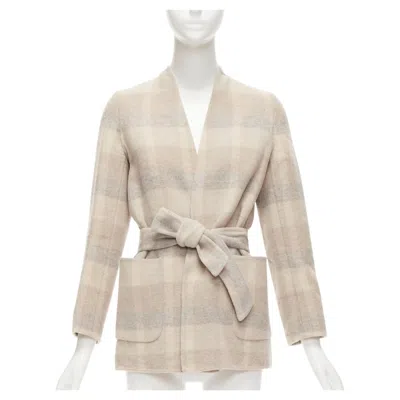 Pre-owned Max Mara Cucito Amano Double Face Angora Wool Checked Belted Jacket It34 Xxs In Sand