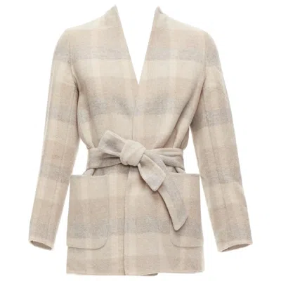 Pre-owned Max Mara Cucito Amano Double Face Angora Wool Checked Belted Jacket It34 Xxs In Sand