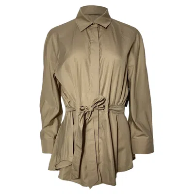 Max Mara Cuneo Belted Shirt In Beige Cotton In Brown