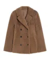 Max Mara Curly Sheepskin Pea Coat In Brown