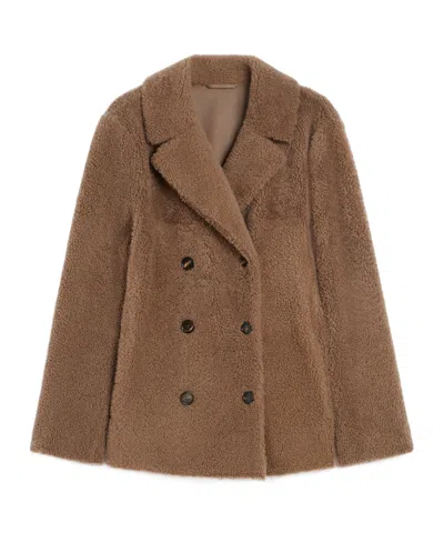 Max Mara Curly Sheepskin Pea Coat In Brown