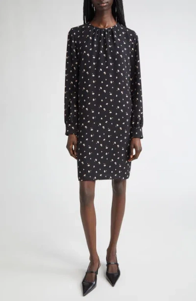 Max Mara Curve Ginkgo Print Long Sleeve Dress In Black