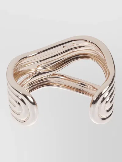 Max Mara Curved Open Cuff Ring Polished Finish In Metallic