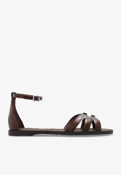 MAX MARA CUT-OUT LEATHER FLAT SANDALS