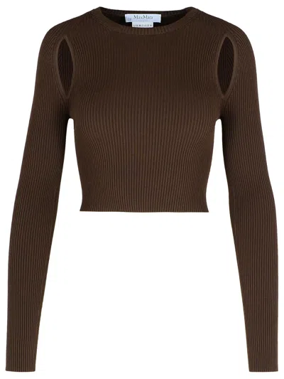 Max Mara Knitwear Crew Neck Cropped Long Sleeve In Brown