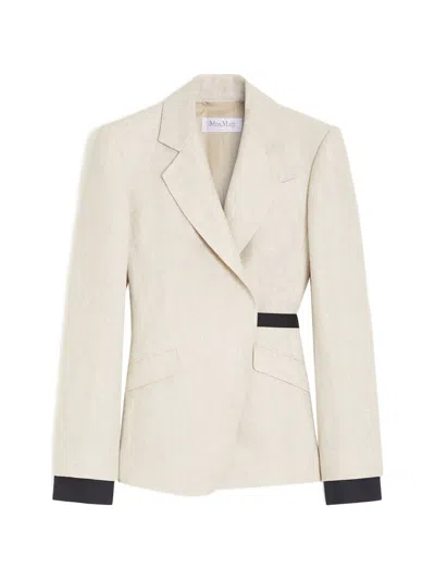 Max Mara Neutro Wrap-front Linen Drill Blazer In Neutral