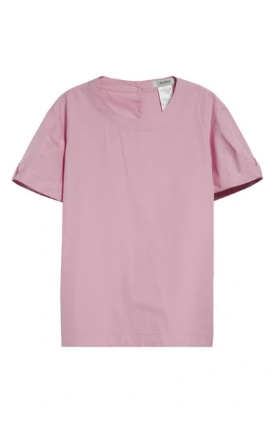 Max Mara Dahlia Puff Sleeve Cotton Top In Hydrangea Pink