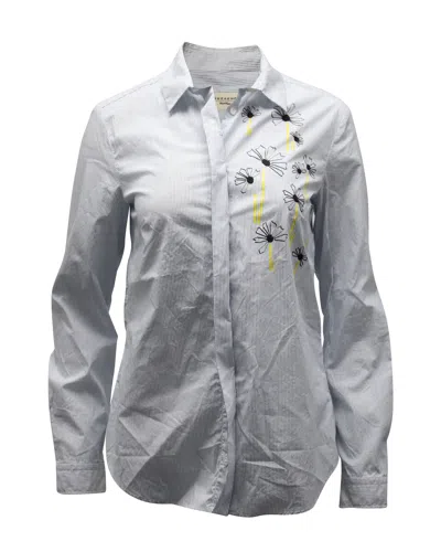 Max Mara Daisy Embroidered Pinstripe Shirt In Blue Cotton In Gray