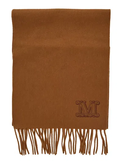 Max Mara 'dalia' Brown Rectangular Scarf With Logo Detail On The Front In Cashmere Woman
