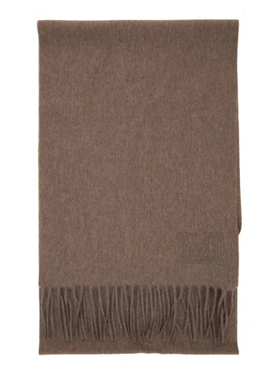 Max Mara 'dalia' Brown Rectangular Scarf With Logo Embroidery On The Front And Fringed Hem In Cashme