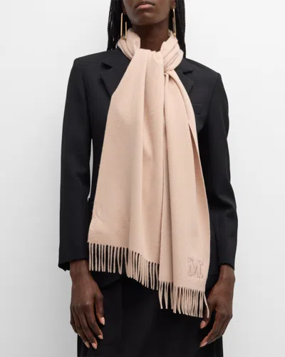 Max Mara Dalia Fringe Monogram Cashmere Scarf In Powder