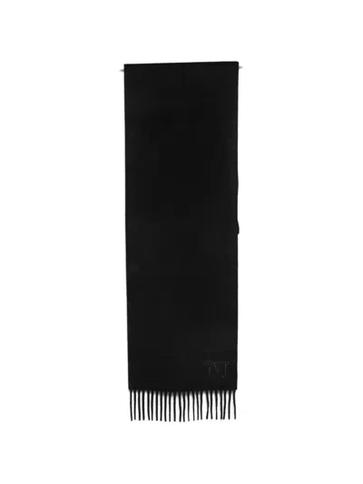 Max Mara Dalia Logo-embroidered Fringed Cashmere Scarf In Black