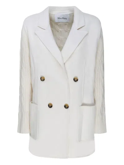 Max Mara Dalida Cable-knit Double-breasted Coat In White